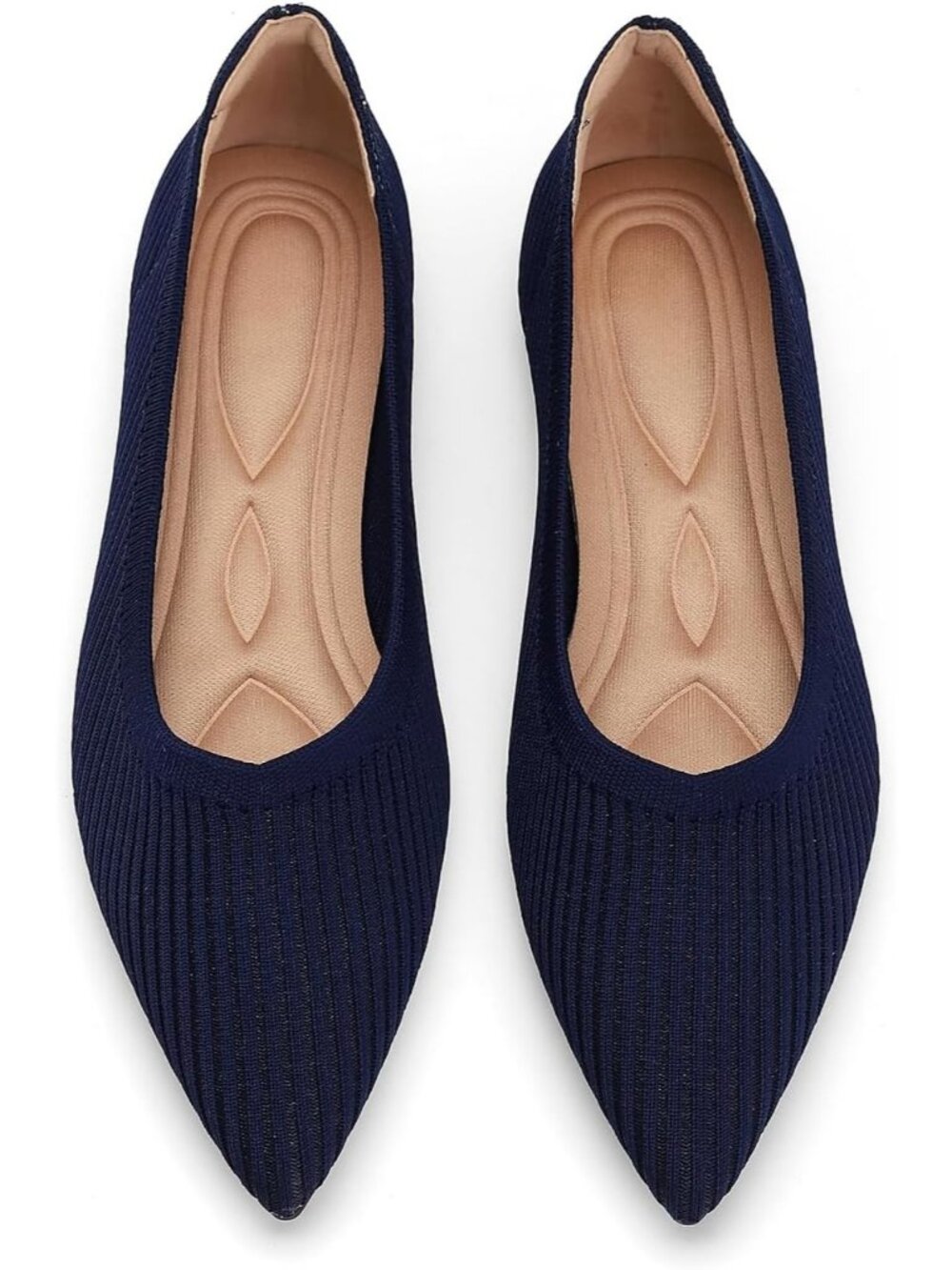 Women's Blue 1 Pointed Toe Knit Foldable Comfortable Slip On Ballet Flats - Picture 1 of 6